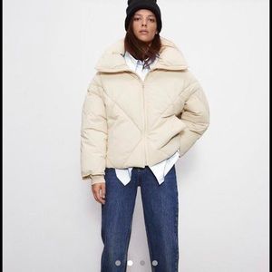 Zara ecru rubberized puffer jacket